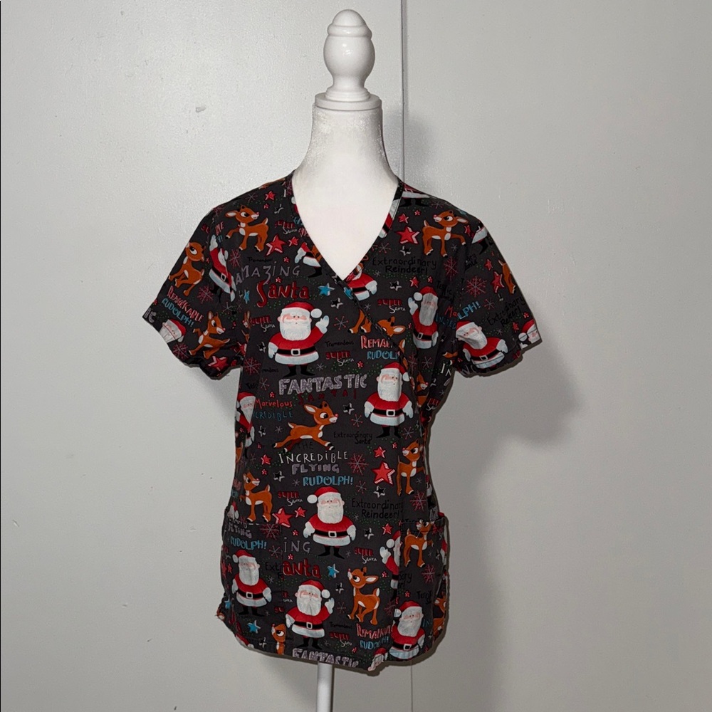 Festive Black Santa Print Women's Top